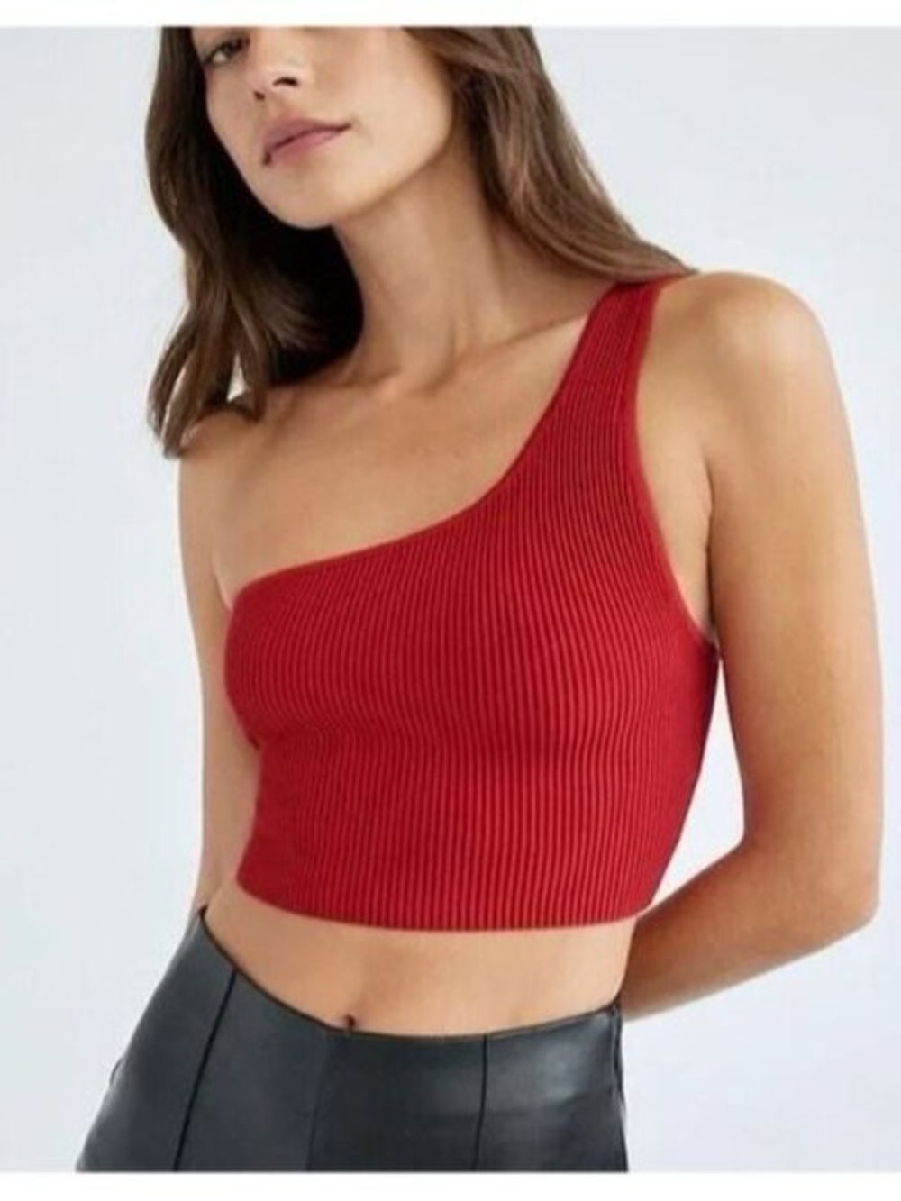 Babaton Sculpt Knit One-Shoulder Ribbed Crop Top